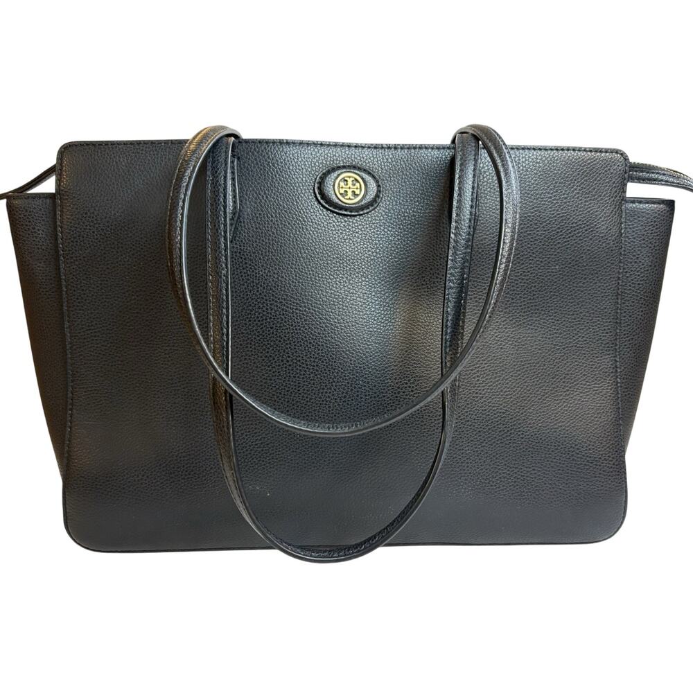 Tory Burch Robinson Pebbled Black Leather Tote Shoulder Bag Classic Professional